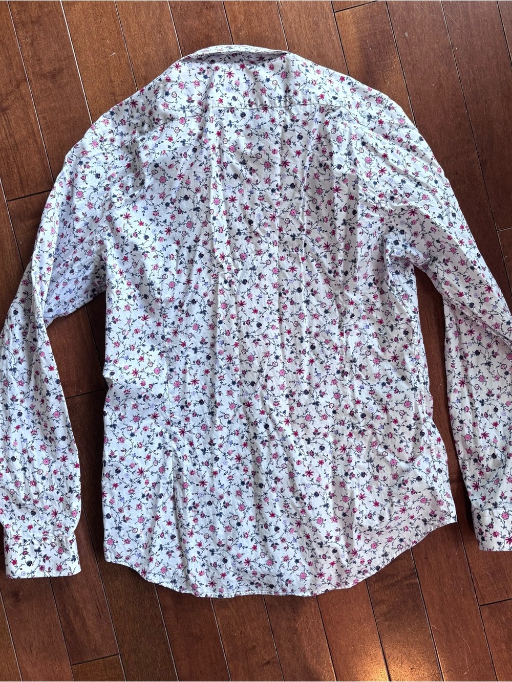 Express White Button-Down Shirt with Red & Black Floral Print - Picture 7 of 9